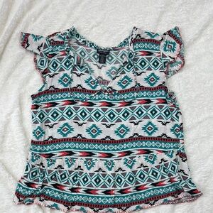 Wrangler Ruffled Flutter Sleeve Blouse in Blue and Black